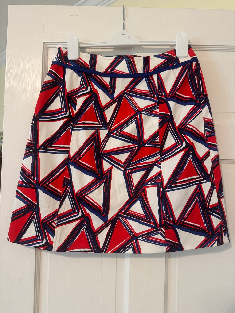 Etcetera Red, White & Navy Geometric A-Line Skirt